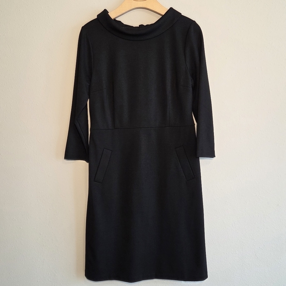 Talbots Black Dress Office Evening Mockneck Minimalist Capsule Wardrobe Sz 8